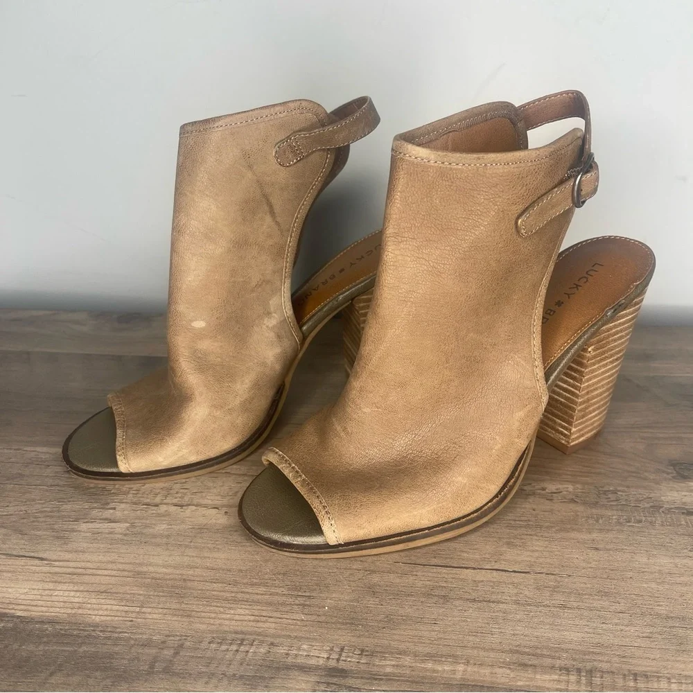 Lucky Brand Lisza Peep-Toe Slingback Block Heel Booties (7.5)